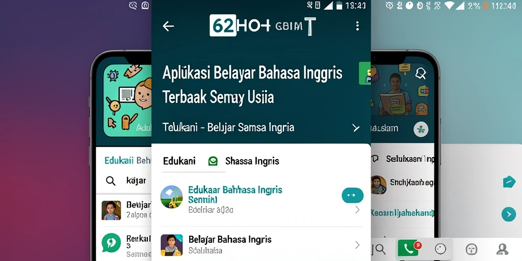 Tampilan antarmuka aplikasi Belajar Bahasa Inggris 62HOT yang menarik.