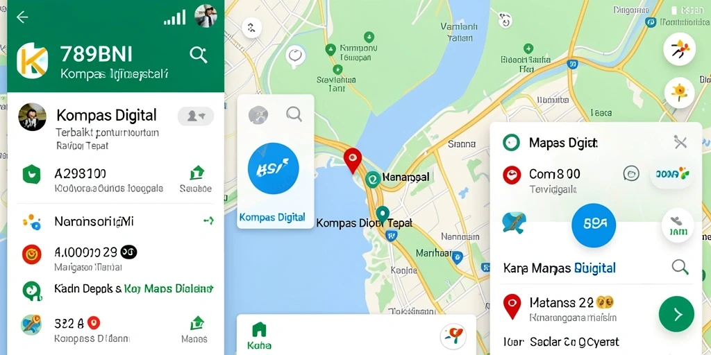 Tampilan antarmuka utama 789BNI yang menunjukkan kompas digital dan peta navigasi.