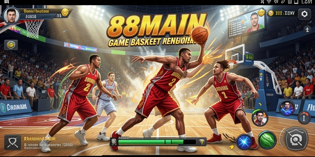 Tampilan antarmuka permainan Basket yang menarik dan penuh aksi.