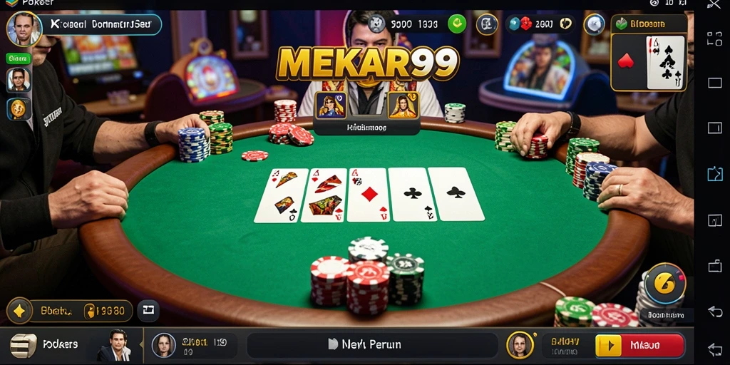 Antarmuka permainan Poker MEKAR99 yang menarik dan interaktif.
