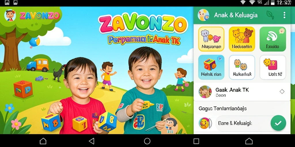 Antarmuka warna-warni dan permainan edukatif dalam ZAVONZO.